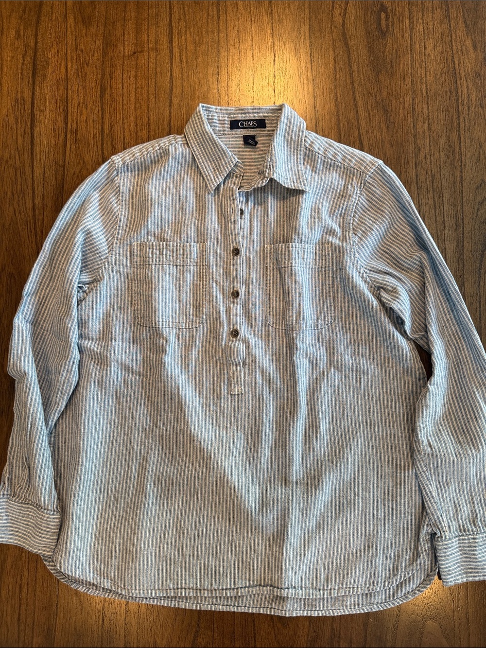 Chaps Blue & White Striped Button-Up Shirt